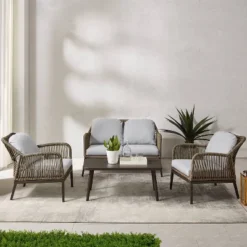 Haven 4pc Outdoor Wicker Conversation Set - Light Gray - Crosley -Crosley shop GUEST 1955f049 4a7c 45e7 9c21 8b055a49a891