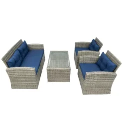 Terrazzo 4pc Outdoor Wicker Seating Set With Cushions - DUKAP -Crosley shop GUEST 1a04223c f5fd 4fb7 a21b b3a42146e900