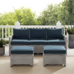 Bradenton 3pc Outdoor Wicker Sofa & 2 Ottoman Set - Navy/Gray - Crosley 11 Bradenton 3pc Outdoor Wicker Sofa & 2 Ottoman Set - Navy/Gray - Crosley -Crosley shop GUEST 1a367e0d 3bca 43fb aac1 8ddd9f644421