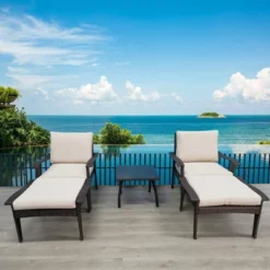 5pc Wicker Patio Set With Cushions - Brown/Beige - GODEER -Crosley shop GUEST 1a8110aa 9069 46fd b0dd 7f044bbaf636