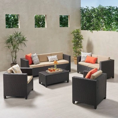 Puerta 5pc Wicker Sofa Chat Set - Dark Brown/Beige - Christopher Knight Home 1 Puerta 5pc Wicker Sofa Chat Set - Dark Brown/Beige - Christopher Knight Home