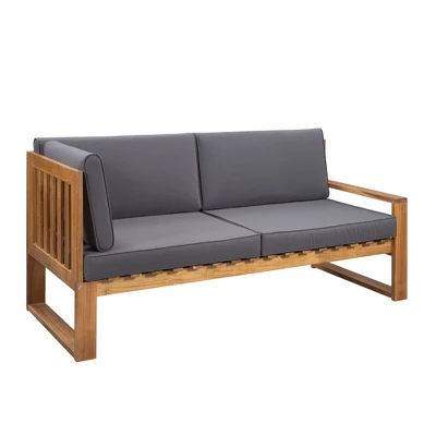 3pc Outdoor Acacia Wood Sectional Conversation Set With Cushions - Gray - GODEER 7 3pc Outdoor Acacia Wood Sectional Conversation Set With Cushions - Gray - GODEER - Image 7
