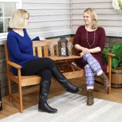 Sunnydaze Decor Sunnydaze Outdoor Meranti Wood With Teak Oil Finish 2-Person Bench Seat With Pop-Up Table - 60" - Brown -Crosley shop GUEST 1cf88231 509e 44d6 acf4 73894fd6c726