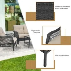 Costway 4PCS Patio Wicker Furniture Set Loveseat Sofa Coffee Table W/ Cushion -Crosley shop GUEST 1d947fe1 48cc 46f0 813f 3c22dc5f27ee