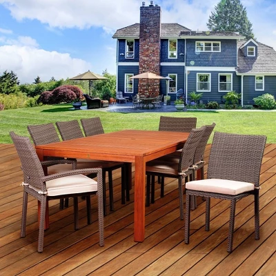Vienna 9pc Patio Eucalyptus Wood Wicker Dining Set - International Home Miami 5 Vienna 9pc Patio Eucalyptus Wood Wicker Dining Set - International Home Miami - Image 5