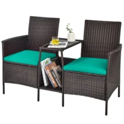 Tangkula Patio Loveseat 2 Person Cushioned Seats With Center Table Outdoor Rattan Furniture Set Turquoise/ Red -Crosley shop GUEST 1dca8134 2cc8 4caf 8d7f 545fac7ad773