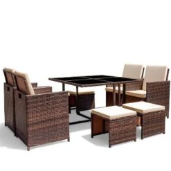 9pc Outdoor Conversation Set With Tempered Glass Table, Cushioned Chairs & Ottomans - Devoko -Crosley shop GUEST 1df65fc5 978f 45d8 8d44 0bc9781bf2dd
