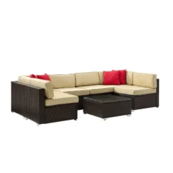 Sea Island 7pc Outdoor Wicker Sectional Set - Sand - Crosley -Crosley shop GUEST 1e0e2345 8e59 4f61 b474 0d77502380b5