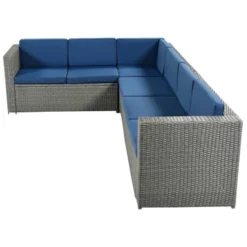 9pc Wicker Patio Conversation Set With Cushions - Blue - GODEER -Crosley shop GUEST 1eae53a0 ee51 4059 8f4c 14a37862beef