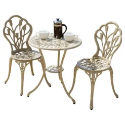 Nassau 3pc Cast Aluminum Patio Bistro Set - Sand - Christopher Knight Home