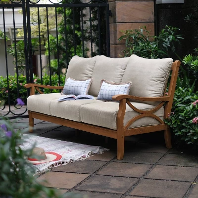 Abbington Teak Patio Sofa With Cushion - Cambridge Casual 2 Abbington Teak Patio Sofa With Cushion - Cambridge Casual - Image 2