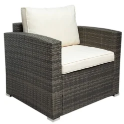 7pc Wicker Patio Seating Set With Cushions & Storage Box - Gray/Beige - GODEER -Crosley shop GUEST 1f78c873 a9f3 410d 8cb9 3942e5747459