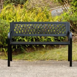 Gardenised Outdoor Steel 47 Park Bench For Yard, Patio, Garden And Deck, Black Weather Resistant Porch Bench, Park Seating 15 Gardenised Outdoor Steel 47 Park Bench For Yard, Patio, Garden And Deck, Black Weather Resistant Porch Bench, Park Seating -Crosley shop GUEST 2045f2a7 a109 4fb7 bf13 6d692dbee5f1