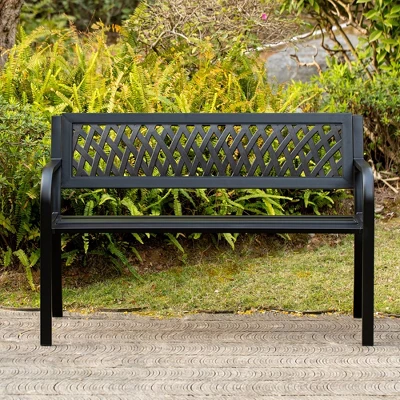 Gardenised Outdoor Steel 47 Park Bench For Yard, Patio, Garden And Deck, Black Weather Resistant Porch Bench, Park Seating 8 Gardenised Outdoor Steel 47 Park Bench For Yard, Patio, Garden And Deck, Black Weather Resistant Porch Bench, Park Seating - Image 8