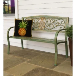 Evergreen Pineapple Metal Garden Bench - Verdigris -Crosley shop GUEST 20521cbc cec3 4b41 9581 88601b2d35a3