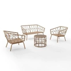 Juniper 4pc Outdoor Wicker Conversation Set - Cream/Natural -Crosley -Crosley shop GUEST 2087421c de5f 4666 b5bd 719e3f6513d7