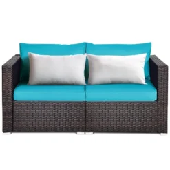 Costway 4PCS Patio Rattan Corner Sofa With Blue Cushion -Crosley shop GUEST 20b27ef9 05f5 4a41 af98 540bf0c255ca