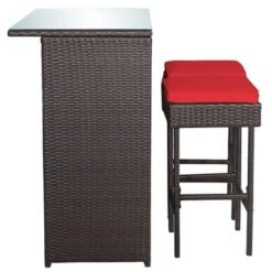 Costway 3PCS Patio Rattan Wicker Bar Table Stools Dining Set Cushioned Chairs Garden Red 17 Costway 3PCS Patio Rattan Wicker Bar Table Stools Dining Set Cushioned Chairs Garden Red -Crosley shop GUEST 20d0899d 9108 43c2 98cc dbc11be87953