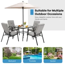 Costway 6PCS Patio Dining Set Stackable Chairs Cushioned Glass Table W/Umbrella -Crosley shop GUEST 20d9e72d 21ff 40eb 864c b3b18b7c5b17