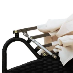 6pc Wicker Round Outdoor Sectional Set With Cushions - Black/Beige - GODEER -Crosley shop GUEST 22986691 fd24 4db8 b1f3 ec2a6406184f