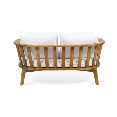 Solano Outdoor Wooden Loveseat With Cushions - White/Teak - Christopher Knight Home 5 Solano Outdoor Wooden Loveseat With Cushions - White/Teak - Christopher Knight Home - Image 5