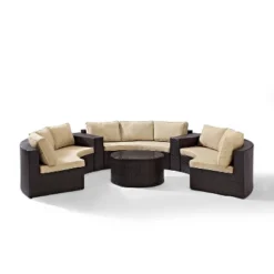 Catalina 6pc Outdoor Wicker Sectional Set - Sand/Brown - Crosley -Crosley shop GUEST 239f0b33 e4d5 4d3f a0d1 47d44c337629