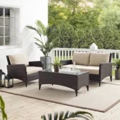 Kiawah 3pc Outdoor Wicker Conversation Set Sand - Crosley -Crosley shop GUEST 24226070 796a 4783 b271 2237a435bedb