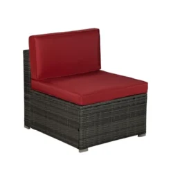 5pc Rattan Wicker Outdoor Conversation Set - Gray/Red - GODEER -Crosley shop GUEST 263e0c56 e22f 46ee 8280 16d82944b135