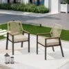 Captiva Designs 9pc Outdoor Dining Rectangle Steel Table And Thick Cushion Fixed Wicker Chairs