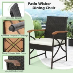 Costway 7 PCS Patio Rattan Dining Set Acacia Wood Table 6 Wicker Chairs With Umbrella Hole -Crosley shop GUEST 26c0fb63 af8b 4efe bcb1 27b72afd4048