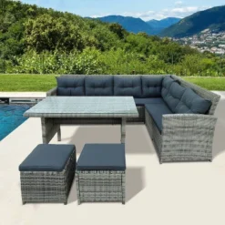 6pc Outdoor Set With Sectional & Glass Table - Gray - WELLFOR -Crosley shop GUEST 26e48a56 4c34 4f75 b4d6 b7afb8061702