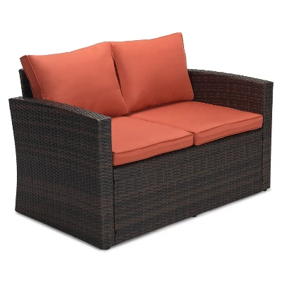 6pc Wicker Outdoor Conversation Set - Orange - EDYO LIVING 4 6pc Wicker Outdoor Conversation Set - Orange - EDYO LIVING - Image 4