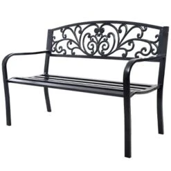 Tangkula 50"Patio Bench Porch Chair Steel Frame Cast Iron Loveseat W/ Backrest For Park Garden -Crosley shop GUEST 273ca669 93c5 4a33 9b22 249b5c7fe2c6