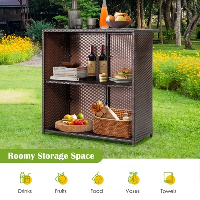 Tangkula 3PCS Patio Wicker Rattan Bar Set Table W/2 Turquoise Cushioned Stools 7 Tangkula 3PCS Patio Wicker Rattan Bar Set Table W/2 Turquoise Cushioned Stools - Image 7