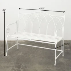 Sullivans Crisp White Metal Garden Bench 36"H White -Crosley shop GUEST 27f9137a 6591 45e6 9c14 a6b176282bb8
