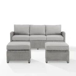 Bradenton 3pc Outdoor Wicker Sofa & 2 Ottoman Set - Gray/Gray - Crosley -Crosley shop GUEST 283d6ec7 e809 40b7 8db3 11637ce39cff