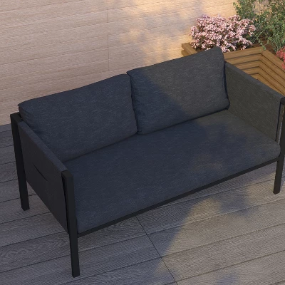 Merrick Lane Outdoor Love Seat/Sofa With Removable Fabric Cushions And Steel Frame 4 Merrick Lane Outdoor Love Seat/Sofa With Removable Fabric Cushions And Steel Frame - Image 4