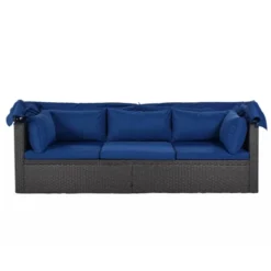 4pc Outdoor Wicker Rectangle Daybed With Canopy & Cushions - Blue - GODEER -Crosley shop GUEST 2a0f8683 7145 4b24 9b42 a625853962b7