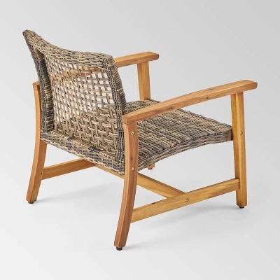 Breakwater 6pc Wood & Wicker Chat Set With Fire Pit - Natural/Gray/Brown - Christopher Knight Home 2 Breakwater 6pc Wood & Wicker Chat Set With Fire Pit - Natural/Gray/Brown - Christopher Knight Home - Image 2