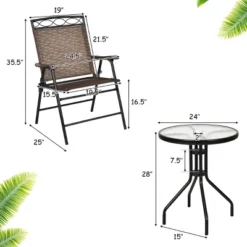 Costway 3 PCS Bistro Conversation Patio Pub Dining Set W/ 2 Folding Chairs & Glass Table -Crosley shop GUEST 2b001e5f ea91 491e bc16 f3125a1e7f94