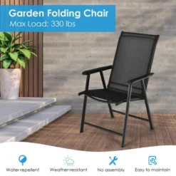 Costway 4PCS Patio Folding Dining Chairs Portable Camping Armrest Garden Black -Crosley shop GUEST 2b256dcf 42a7 4c14 8a02 56a417db63bb