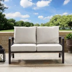 Kaplan Outdoor Metal Loveseat - Oatmeal/Bronze - Crosley -Crosley shop GUEST 2b766350 45d1 45dc a34e eefde101e768