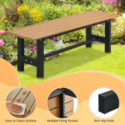 Costway 2PCS Outdoor HDPE Bench With Metal Frame 47'' X 14'' X 16'' For Yard Garden Brown/Black/Gray -Crosley shop GUEST 2c1d17cd dac9 4880 80a3 a29cb0183a1e