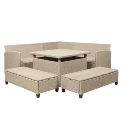 6pc Wicker Patio Set With Benches - Brown/Gray - GODEER -Crosley shop GUEST 2c4b809a 03d5 4126 91ff abcbffd6e07d