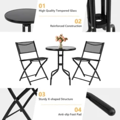 Tangkula 3-Piece Patio Bistro Dining Furniture Set, Outdoor Patio Conversation Set With Round Black Tempered Glass Tabletop And 2 Folding Chairs 15 Tangkula 3-Piece Patio Bistro Dining Furniture Set, Outdoor Patio Conversation Set With Round Black Tempered Glass Tabletop And 2 Folding Chairs -Crosley shop GUEST 2c857e77 0a69 4275 8349 2f9d1893499a