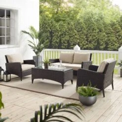 Kiawah 4 Piece Outdoor Wicker Conversation Set- Sand - Crosley -Crosley shop GUEST 2d4475e7 0f94 45a5 8f48 5f6ab513020e