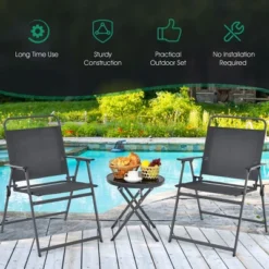 Costway 3PCS Outdoor Bistro Set Folding Table And Chairs Garden Deck Black -Crosley shop GUEST 2fce5b0c 5e12 400d 9544 7c82661d6407