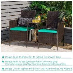 Tangkula Patio Loveseat 2 Person Cushioned Seats With Center Table Outdoor Rattan Furniture Set Turquoise/ Red -Crosley shop GUEST 31716061 d31f 4f64 85d1 64d29ee81d01