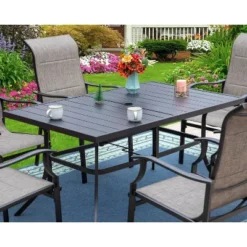 7pc Patio Dining Set With Rectangle Table With 2.6" Umbrella Hole & Sling Arm Chairs - Captiva Designs -Crosley shop GUEST 32d5e29c 7b51 4d01 88d1 6dbf1e1c9dbe