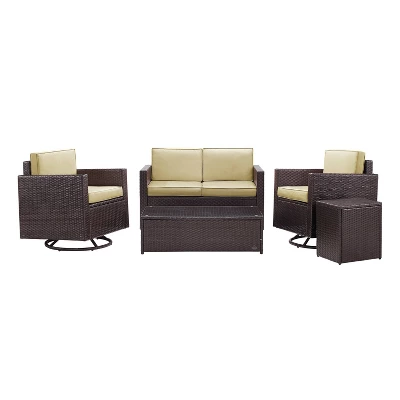 Palm Harbor 5pc Outdoor Wicker Conversation Set - Sand - Crosley 2 Palm Harbor 5pc Outdoor Wicker Conversation Set - Sand - Crosley - Image 2